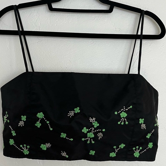 GANNI NWT SSENSE Embroidered Crop top in green and black. Size EU 40 / US 8 - Picture 10 of 11